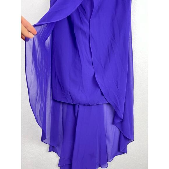 David's Bridal REGENCY Purple Mini Strapless Bandeau Top High Low Chiffon Dress - Picture 5 of 10